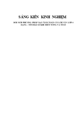Sáng kiến kinh nghiệm Tìm hai số khi biết tổng và tỉ số Toán lớp 4